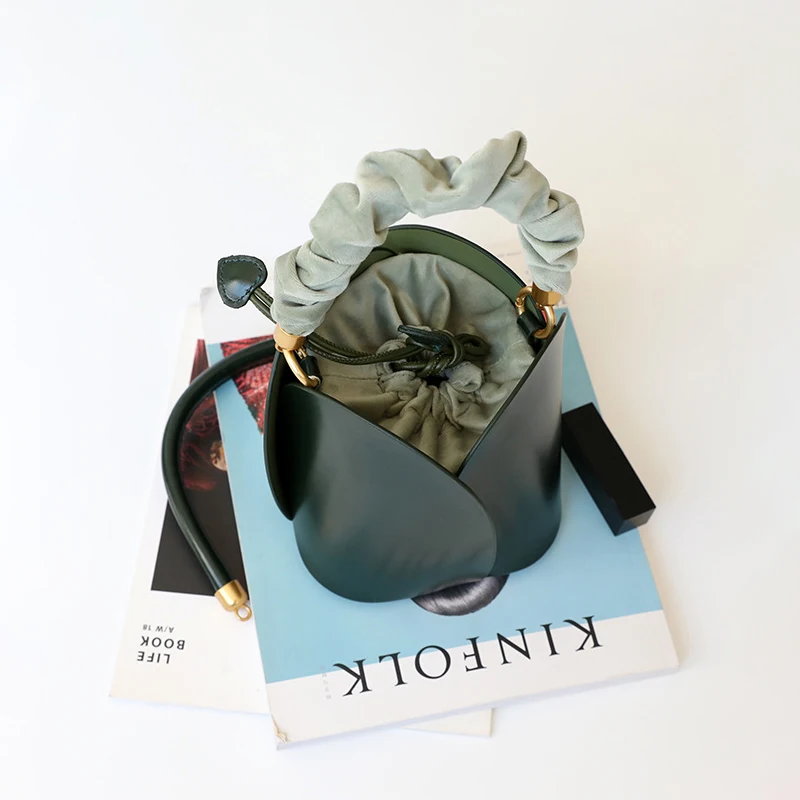 

Flower Bucket Bag Handbag Women Removable Fold Handle Genuine Leather Tote Crossbody Bags Ladies Chic Designer Bags Famous Brand