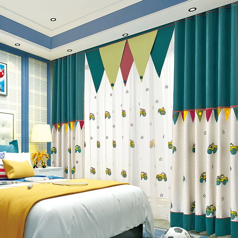 

Modern and Fresh Cartoon Stitching Children's Room Embroidered Cotton and Linen Curtains for Living Dining Room Bedroom New 2022