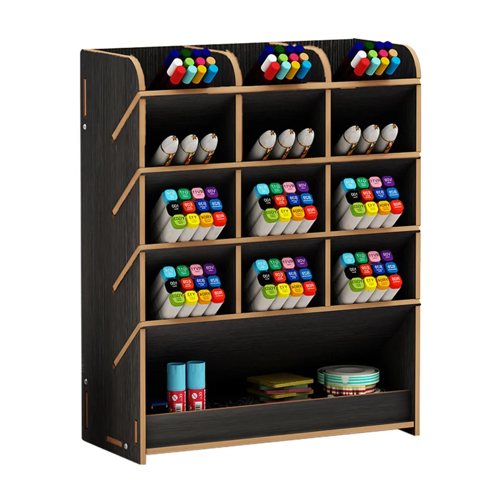

Office Stationery Storage Pen Holder Space Saving With Drawer Study Desk Organizer Large Capacity DIY Separate Parts Wooden Rack