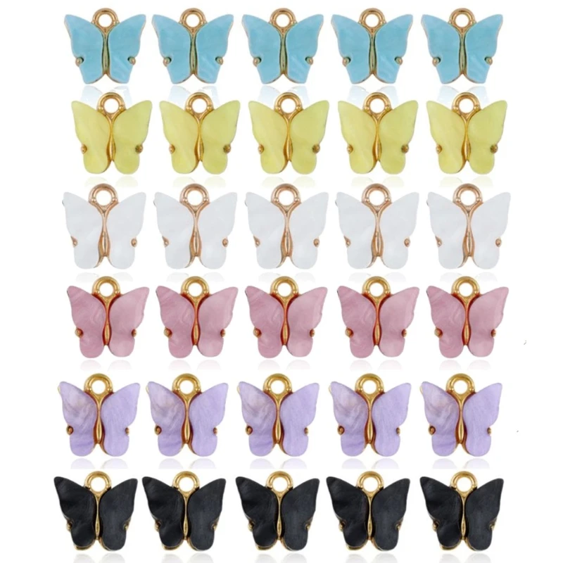 

30 комплектов/партия, разноцветные шармы акриловые Бабочка Браслеты и подвески для ювелирных изделий, подвеска, серьги, Крафта аксессуары 94PA