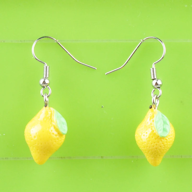 DIY Мода девушка из смолы в форме продуктов питания 3D фрукты лимон серьги-подвески