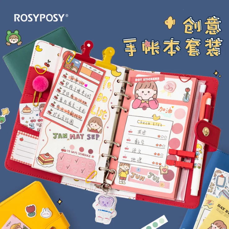 

The Lovely Girl Heart PU Scrapbooking Notebook Set Loose Leaf With Memo Pad Stickers Diary School Supplies Agenda Journal Gifts