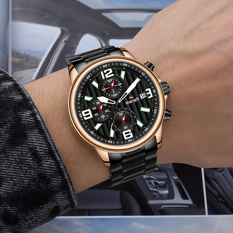 Мужские наручные часы с хронографом брендовые Роскошные деловые SWISH календарем