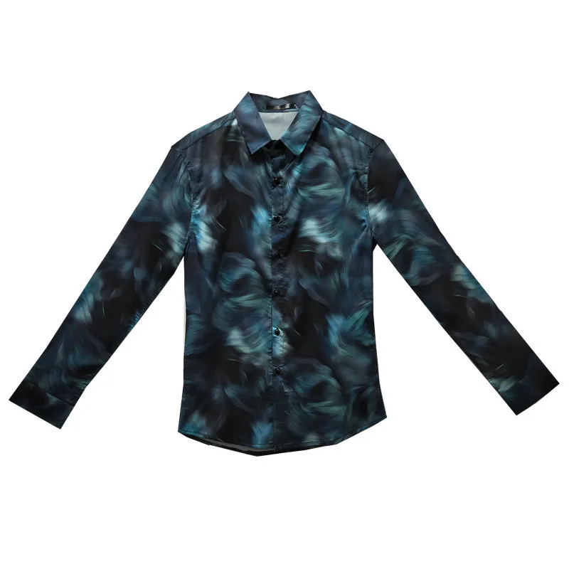 

Autumn Long Sleeve Beautiful Print Men British Style Shirt Men New Fashion Casual Shirts Slim Fit Party Dress Shirt Camisa Homem