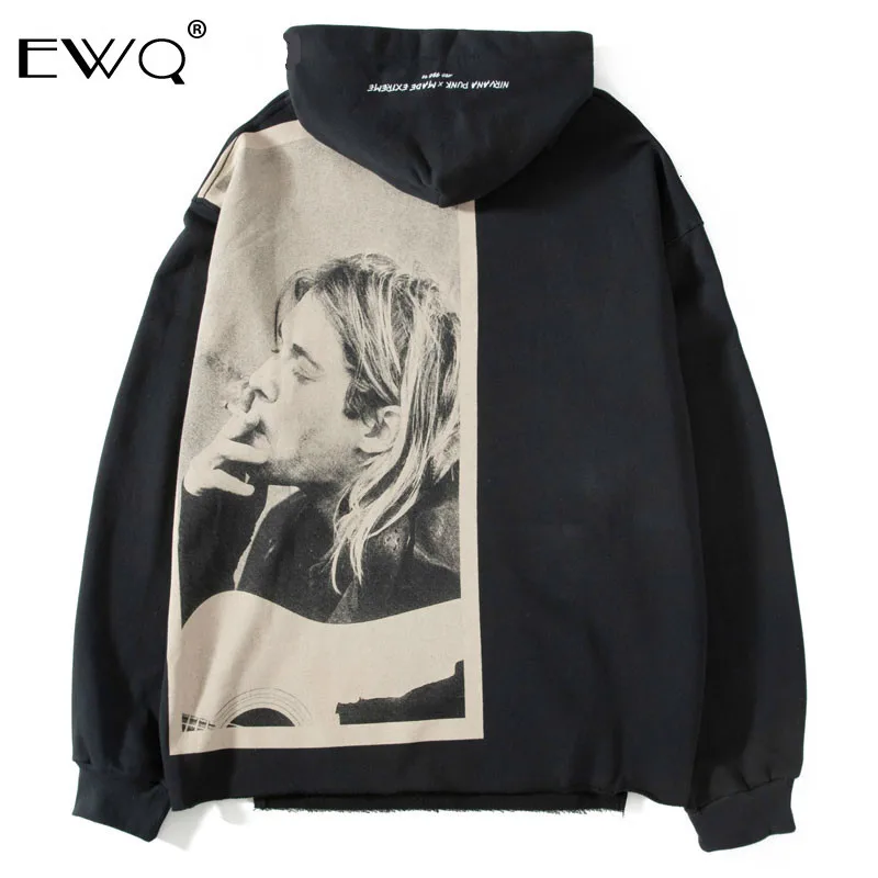 EWQ/Kurt Cobain, мужская толстовка с принтом, хип-хоп, Повседневный пуловер в стиле панк-рок, толстовки с капюшоном, уличная мода, топы 9A283