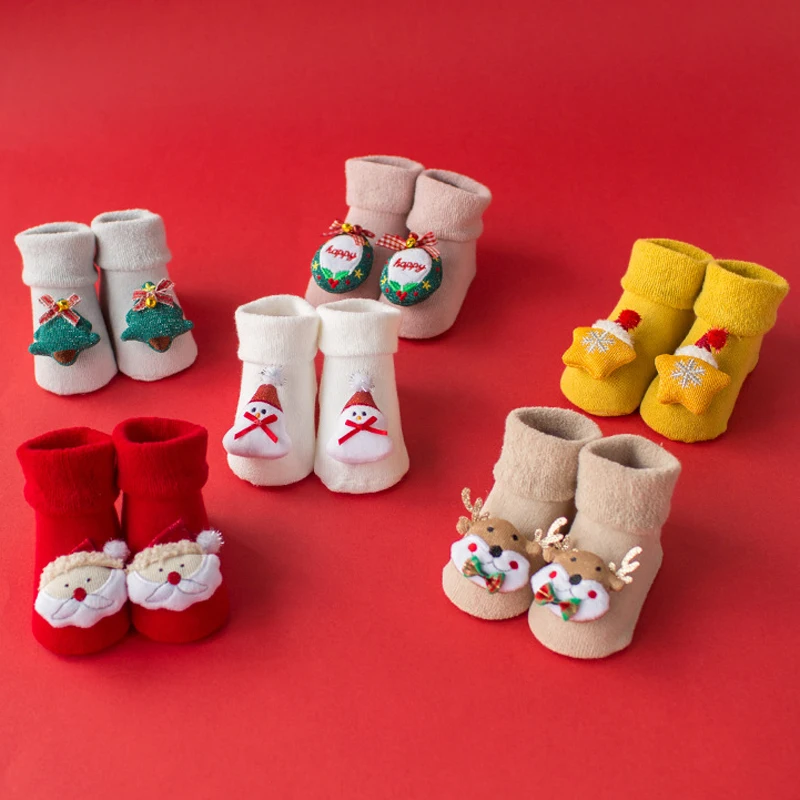 

Рождественская одежда для маленьких девочек, носки для мальчиков и новорожденных из аниме, Короткие Детские хлопковые нескользящие наполь...