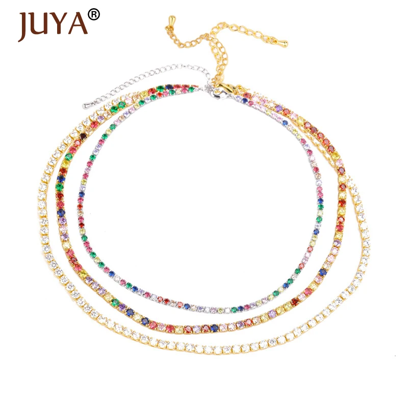 

JUYA Trendy Rainbow Color Necklaces Delicate Cubic Zirconia Choker for Women Girls Jewelry Bohemian Tennis Chain for Lovers Gift