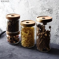 transparent glass storage tin tea sealed tin cans acacia wooden lid candy box dried fruit and multigrain coffee bean storage jar