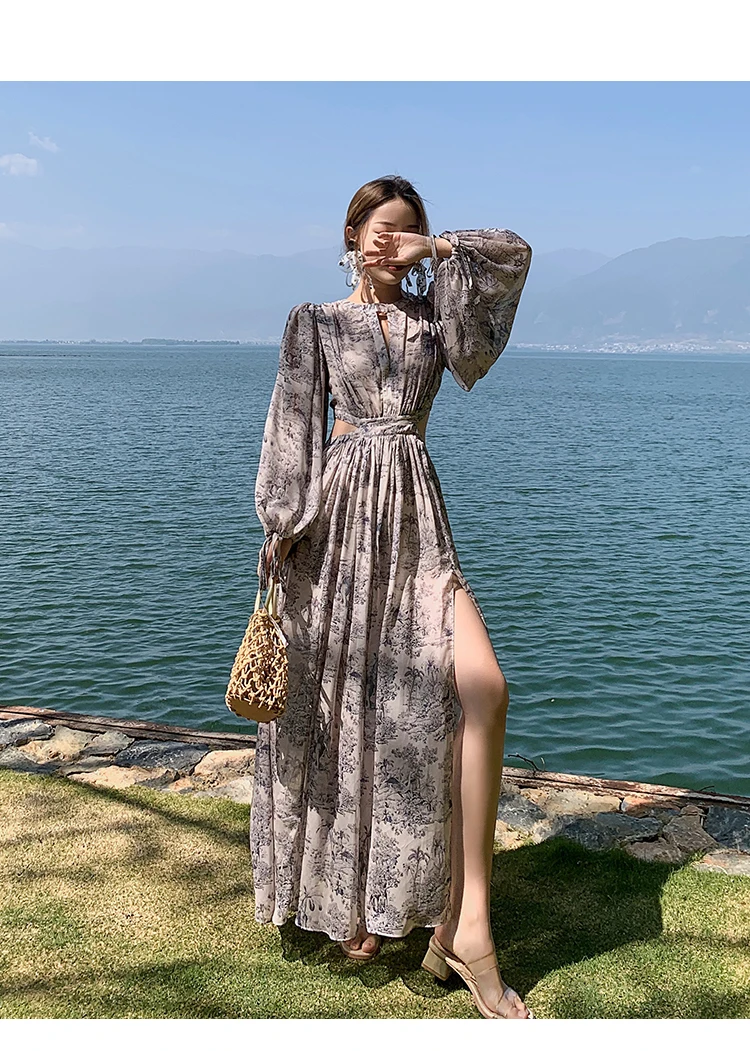 

Summer seaside resort Chiffon beach skirt French long skirt floral dress small design sense long skirt female