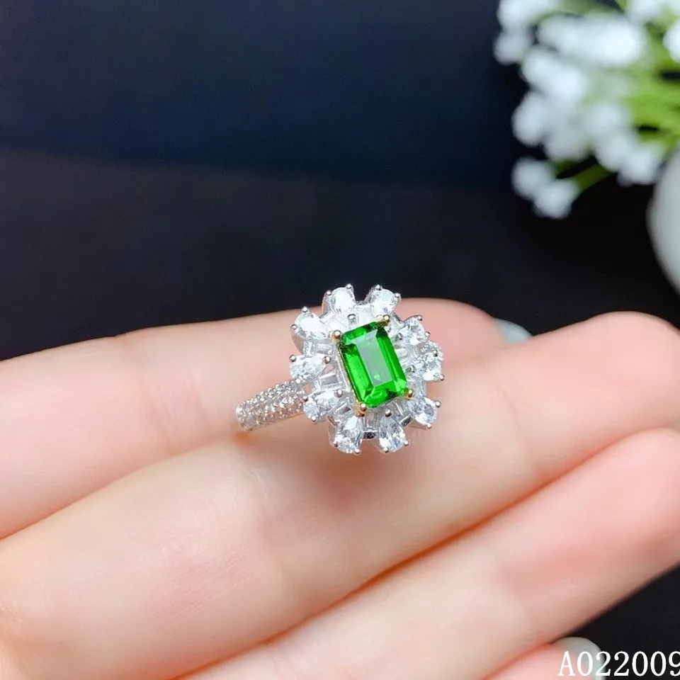 

KJJEAXCMY fine jewelry 925 sterling silver inlaid natural diopside new ring noble girl's ring support test