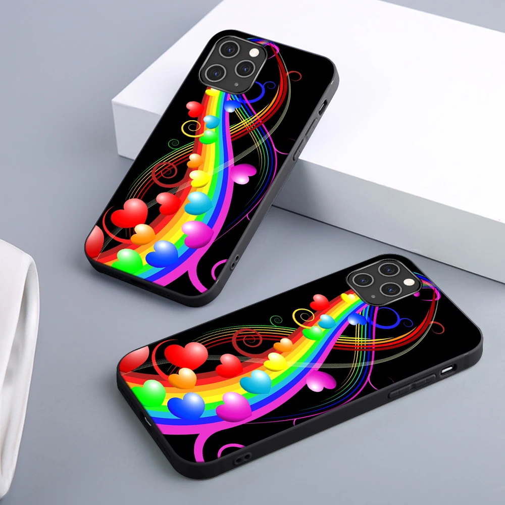 

Color Rainbow Case For iPhone 12 11 Pro Max Mini Cover for iPhone X XR XS MAX 7 8 6 6S Plus 5 SE 2020 Soft TPU Black Phone Funda