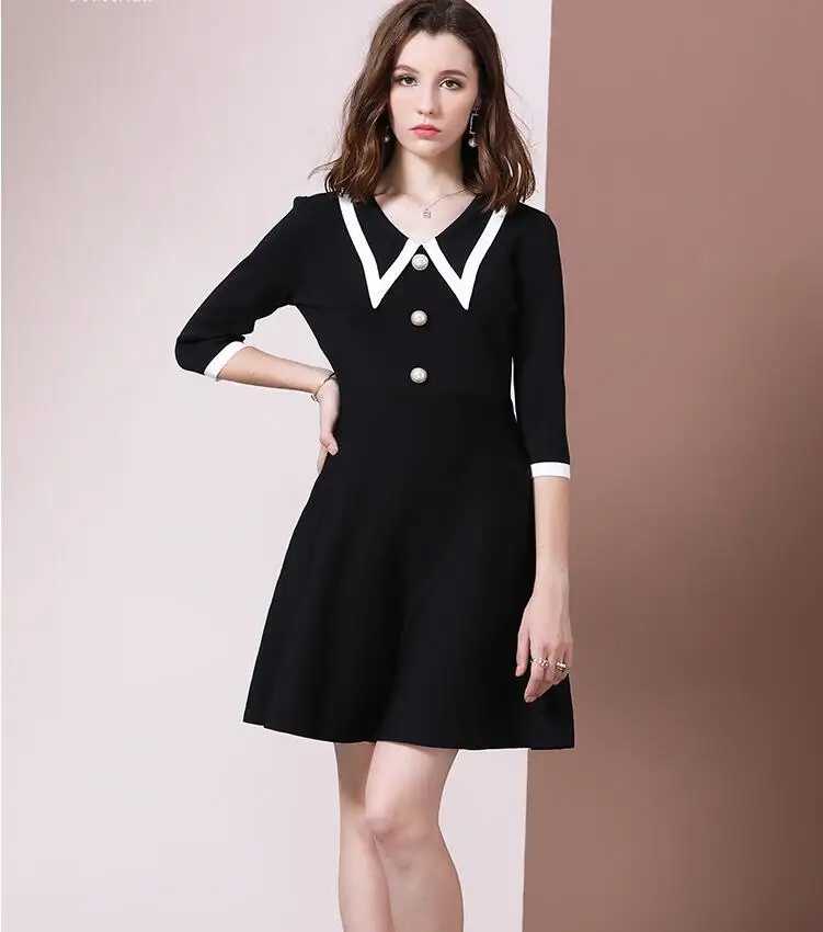 Женское трикотажное платье-свитер на пуговицах с V-образным вырезом | Женская
