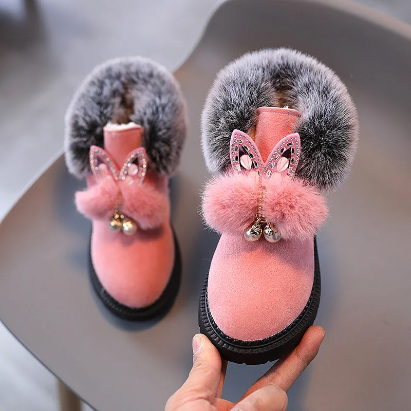 

Winter New Children's Snow Boots Flat Bottom Girl's Princess Cotton Shoes Fashion Thickened Plush Short Tube Baby Boots