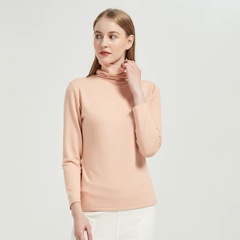 New Silk Plush Thickened Real Velvet Warm Long Sleeve T-shirt High Collar In Autumn And Winter