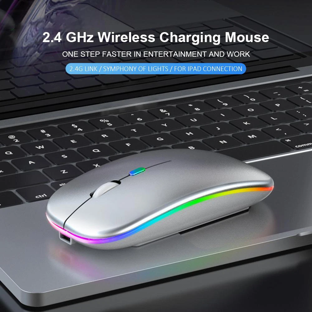 

Wireless Mouse 2.4GHz Rechargeable Silent Mouse LED Backlit Ergonomic USB Gaming Mouse For Laptop PC Desktop
