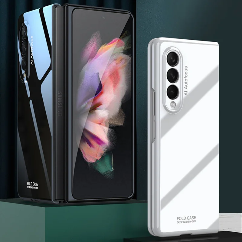 phone case for samsung galaxy z fold 3 5g cover pc piano highlight lacquer solid color fold washable shockproof fitted fundas free global shipping