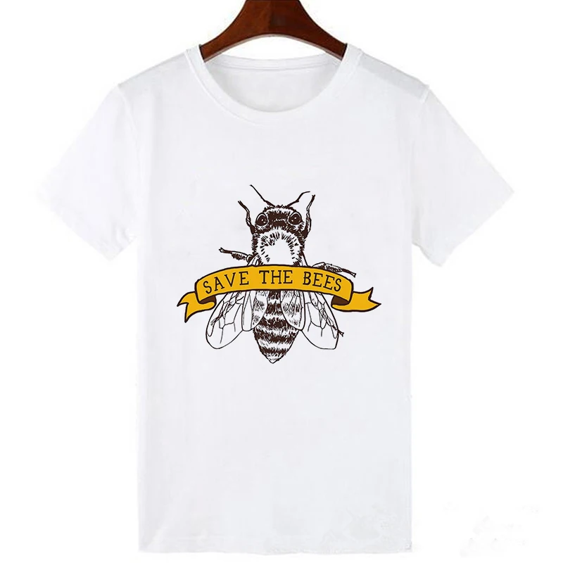 Эффектная женская футболка с надписью «Vegan Love», «Save The Bees», короткий рукав, Ulzzang, винтажная уличная одежда в стиле Харадзюку, графические футболки, топы больших размеров - Цвет: 19bk572-white