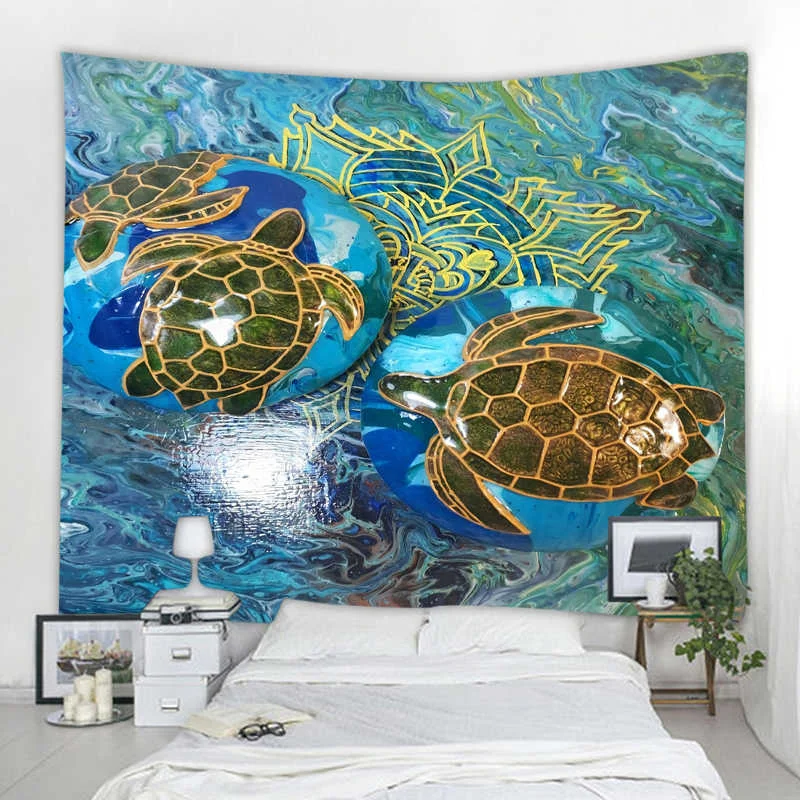 

Animal Marine Sea Turtle Tapestry Wall Hanging Witchcraft Wall Tapestry Hippie Wall Carpets Dorm Decor Psychedelic Tapestry
