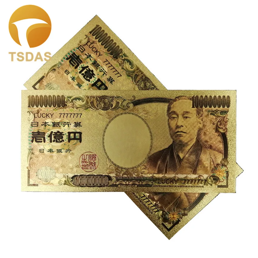 

300Pcs/Lot Lucky 7777777 Color Japan Gold Banknote 100 Million Yen Banknotes in 99.9% Gold Plated For Collection