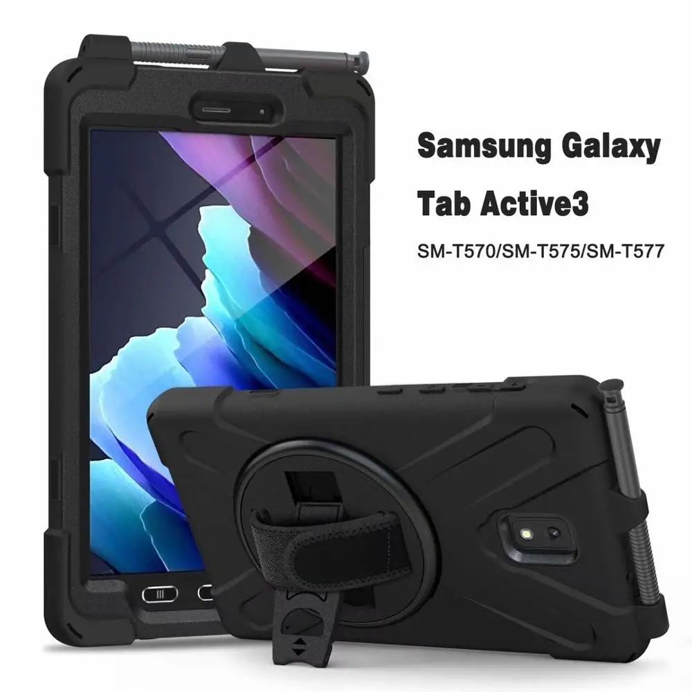 

Чехол 360 градусов для Samsung Tab Active3 8 "2020 T570 T575 8,0 дюйма, силиконовый Твердый чехол для безопасного для детей планшета + ремешок на шею и ремешок н...