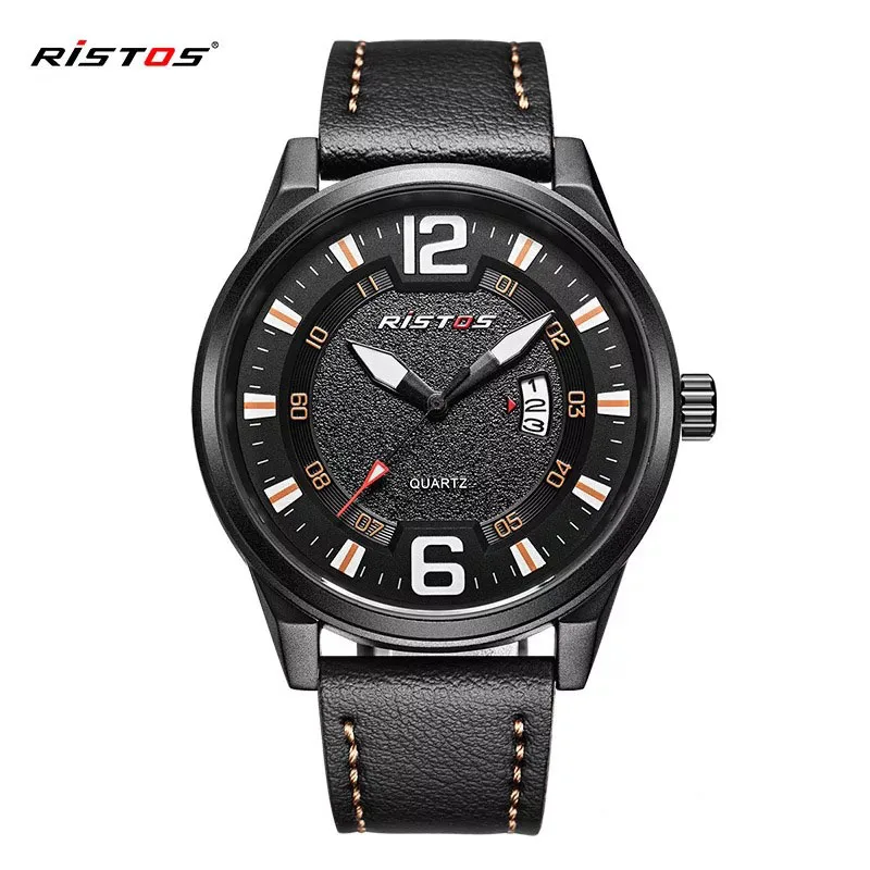 

Top brand RISTOS leather strap Business leisure sports luxury watch waterproof luminous high quality quartz men's watch