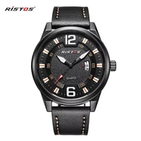 top brand ristos leather strap business leisure sports luxury watch waterproof luminous high quality quartz mens watch