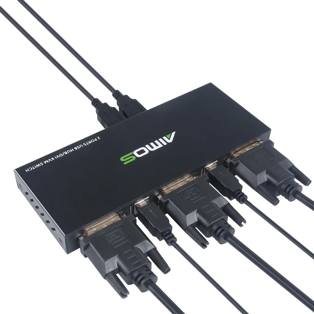 DVI KVM 2*1 SWITCH AM-KVM201D 2-in-1 DVI/USB KVM Switch Support HD 2K*4K 2 Hosts Share 1 Monitor/Keyboard& Mouse Set