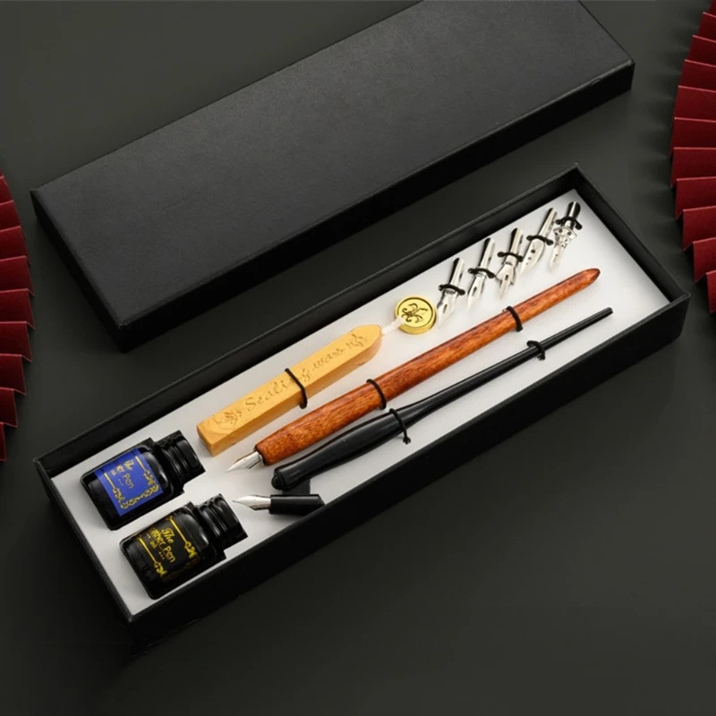 

Винтажная перьевая ручка, чернила для письма, 5 наконечников, печать воска, печать, печать, Подарочная коробка канцелярские принадлежности д...