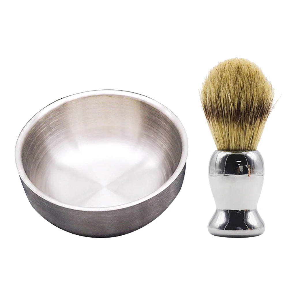 

2Pcs Professional Shaving Brush Stainless Steel Soap Bowl for Man's Wet Shaving