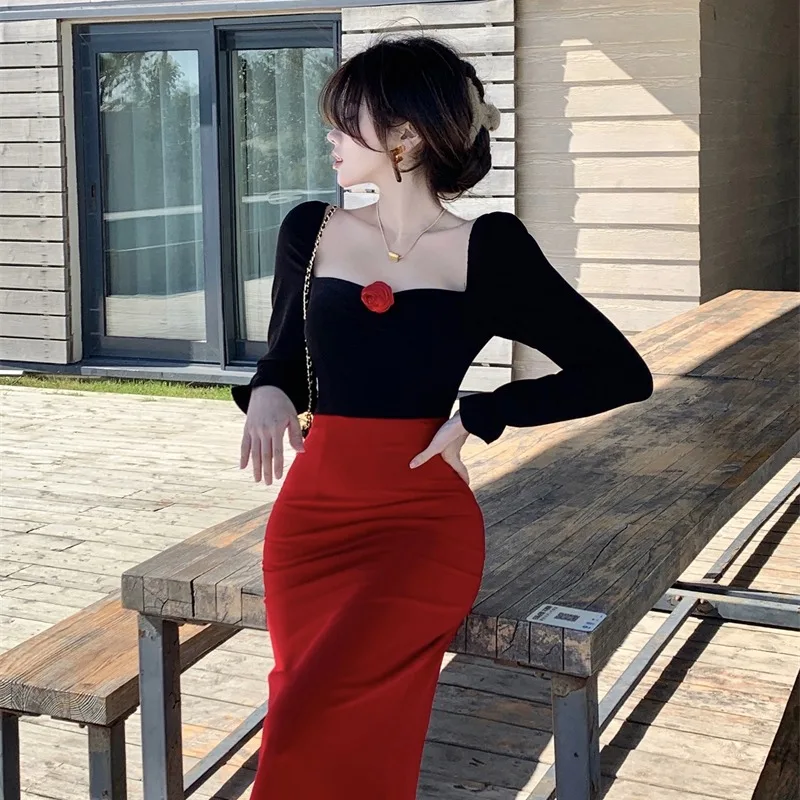 Винтажное элегантное платье с цветами женское французское облегающее вечернее