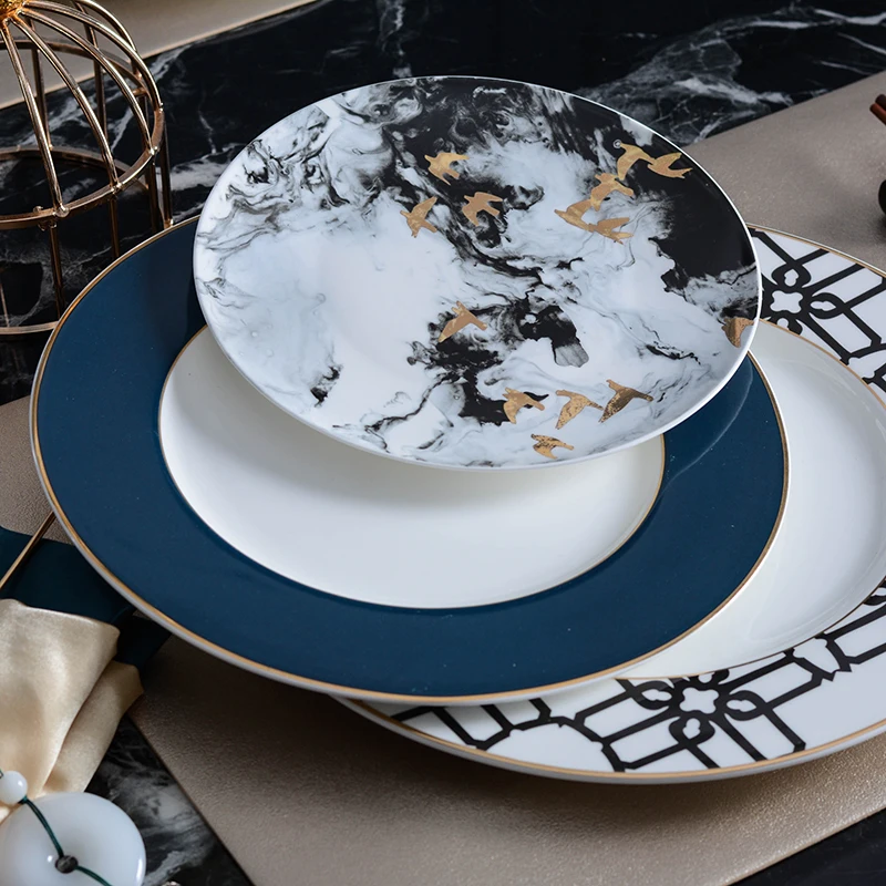 Китайский чернильный золотой узор птица Ресторан Стейк блюдо тарелки набор