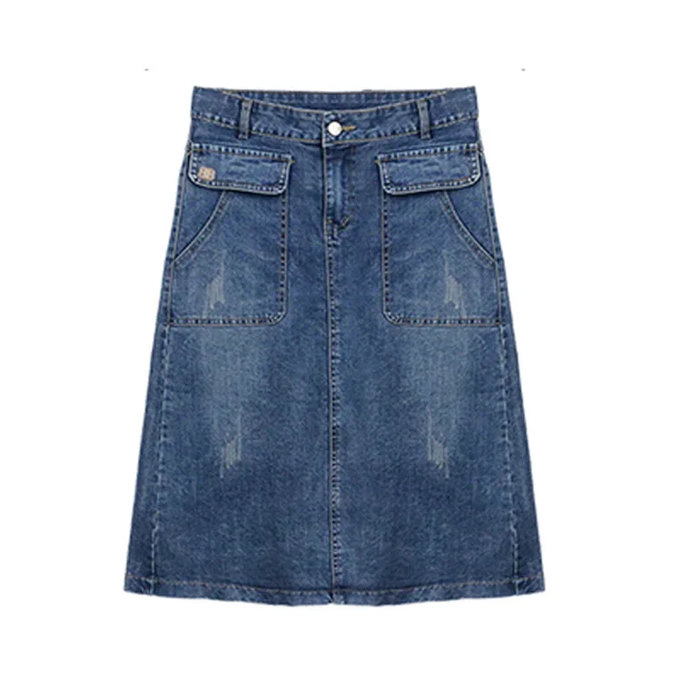 

Large Size skirts New Korean-style High Waist Elastic Half-length Skirt Slim Mid-length Denim Skirt Women's Fashion A-line