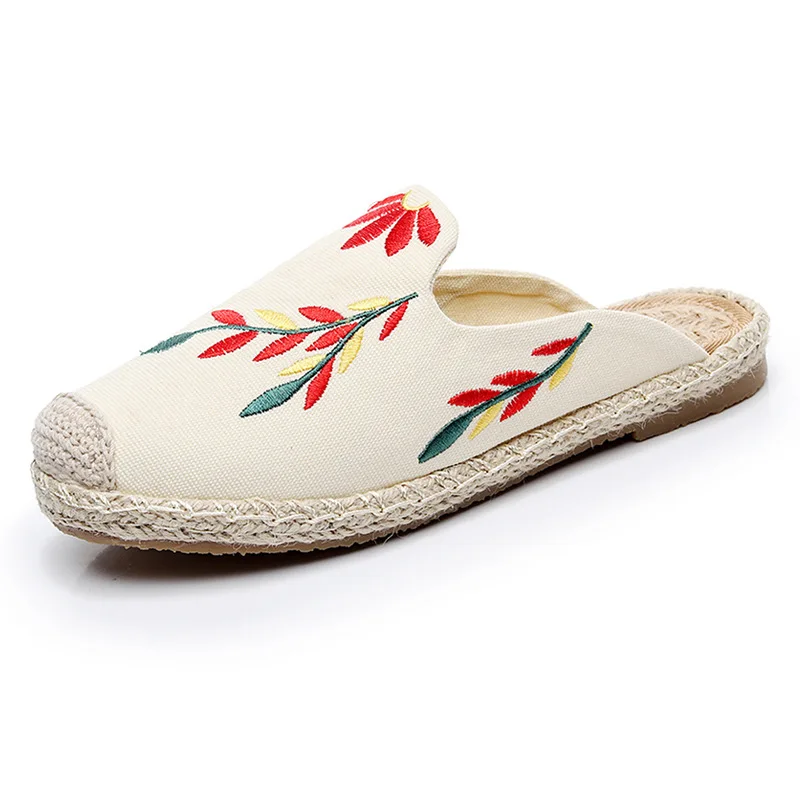 

2020 Hand woven embroidered leaf Baotou slippers women's beach shoes hemp rope woven fisherman's shoes