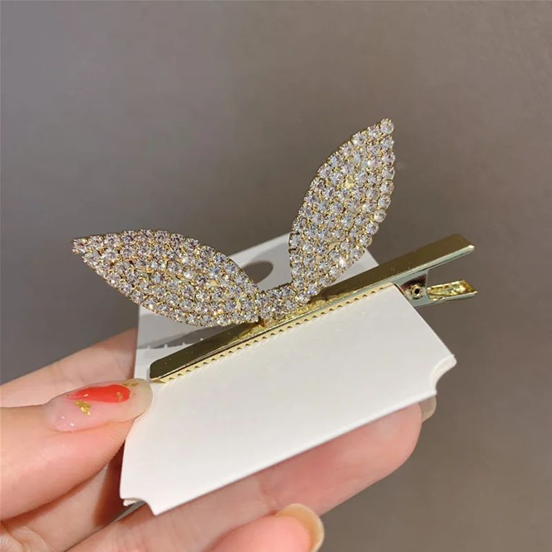

Korean version of rabbit ear hairpin full of diamond small bow hairpin hairpin clip headdress duckbill clip girl hairpin