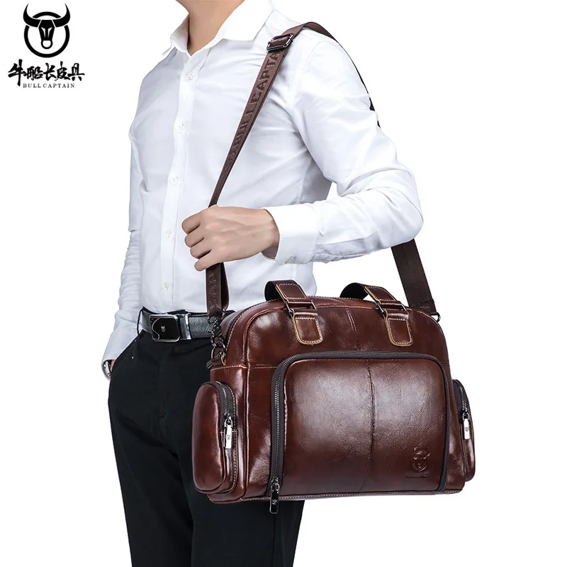 

Genuine Leather Large Capacity Men Briefcase Business Travel Laptop Handbag High Quality Male Shoulder Messenger Bag Trendy 2021