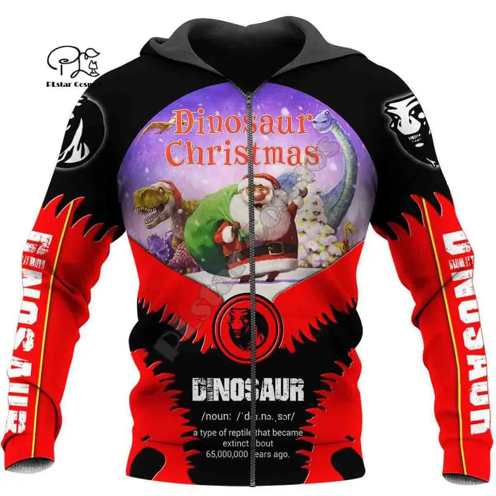 

PLstar Cosmos 3DPrint Merry Christmas Santa Claus Dinosaur Unisex Harajuku Streetwear Man/Woman Funny Zip Hoodies/Sweatshirt-a3