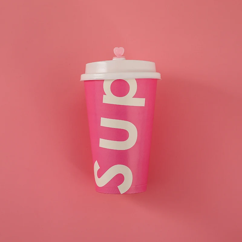 Pink 50 шт., высокое качество, сгущенные бумажные стаканчики с двойным покрытием для холодного горячего напитка, 16 унций, 500 мл, креативные одноразовые кофейные стаканчики с любовной крышкой - Цвет: Pink