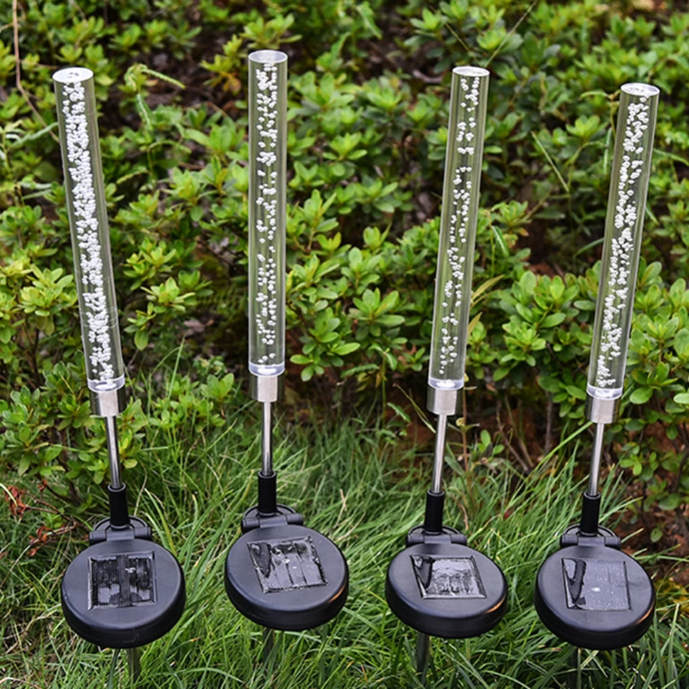 

2pcs Solar Power Tube Lights Lamps Acrylic Colorful Bubble Pathway Lawn Landscape Decoration Garden Stick Stake Light Lamp
