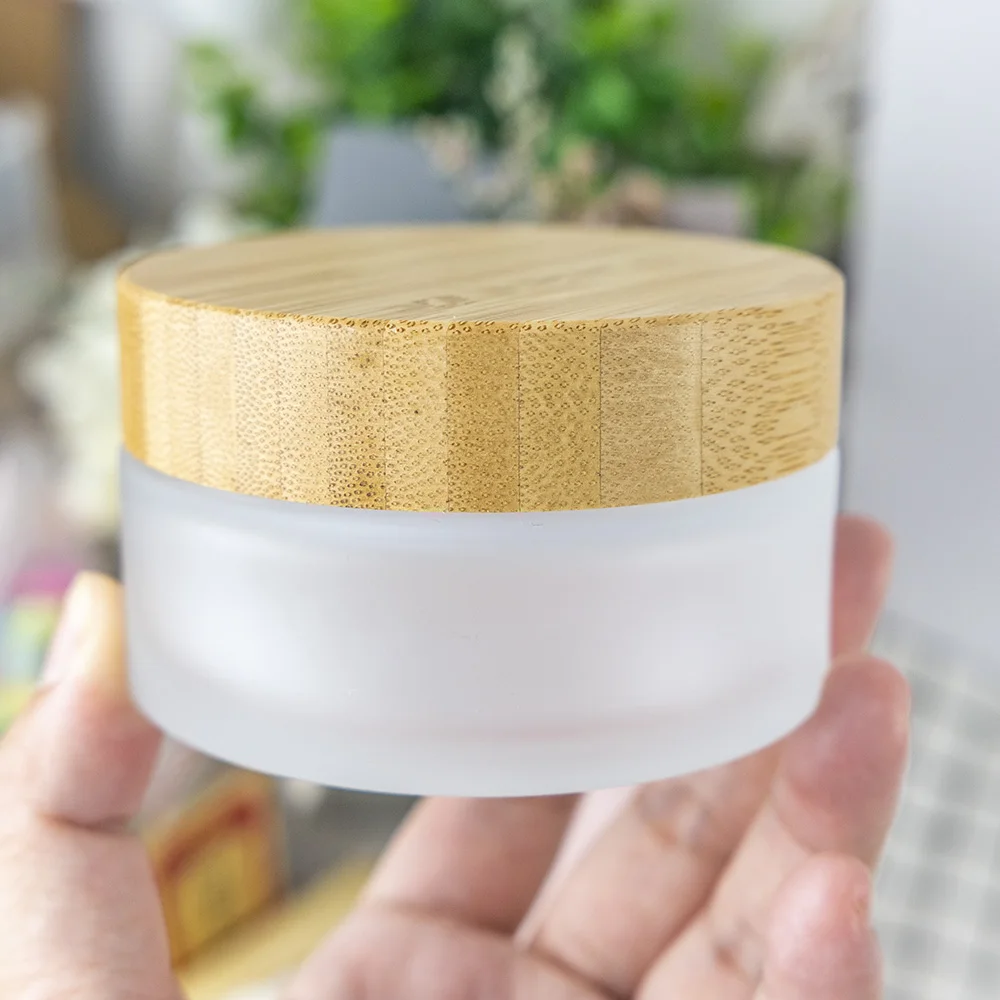 

6pcs 5g 15g 30g 50g 100g Frosted Glass Jar Sealing up Screw Bamboo Cap Makeup Pots Skin Care Eye Face Cream Cosmetic Bottles