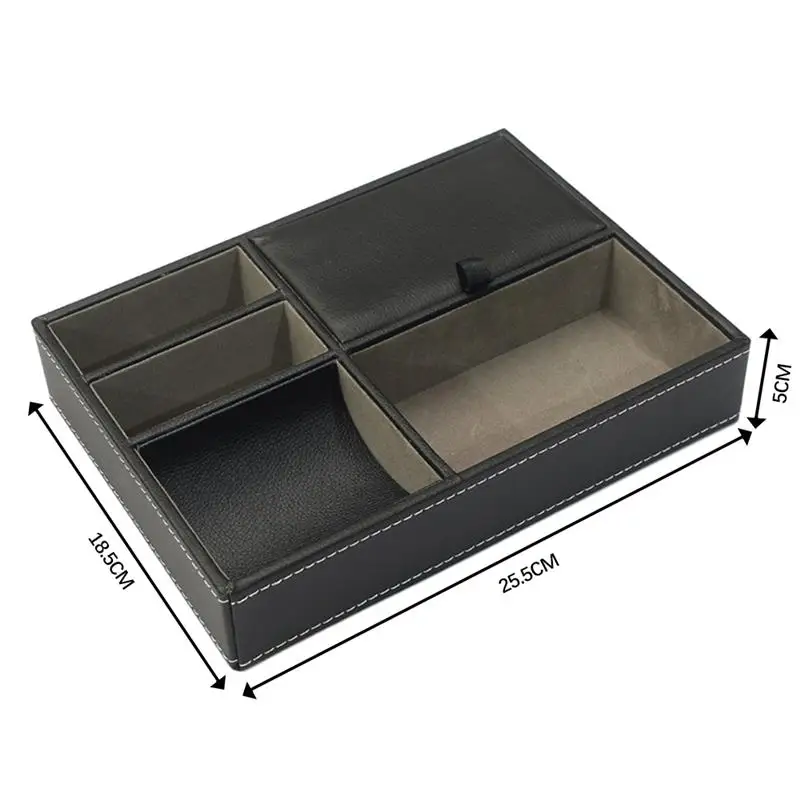 

Pu Leather Nightstand Tray Organizer For Men Desk Dressing Room Top Storage Box Jewelry Keys Phone Wallet Watch Accessories 2021