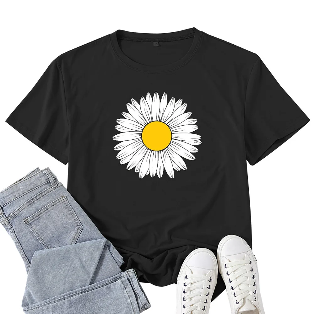 

Simple Daisy Print Women T Shirt Short Sleeve O Neck Loose Women Tshirt Ladies Tee Shirt Tops Clothes Camisetas Mujer