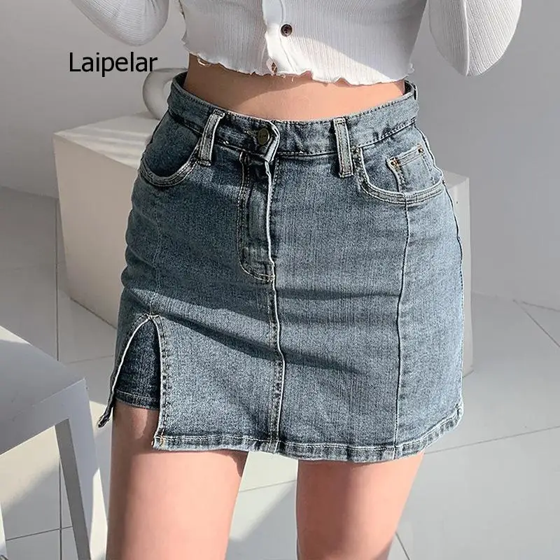 

2021 Summer New High Waist Denim Women's Korean Chic Short with Lining and Anti Light Split Skirt