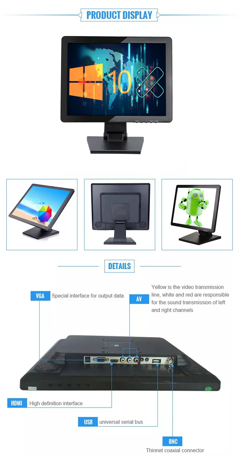 H15 pos монитор 15 дюймов 1024*768 настольный ЖК-монитор с AV/BNC/VGA/HDMI/USB интерфейсом