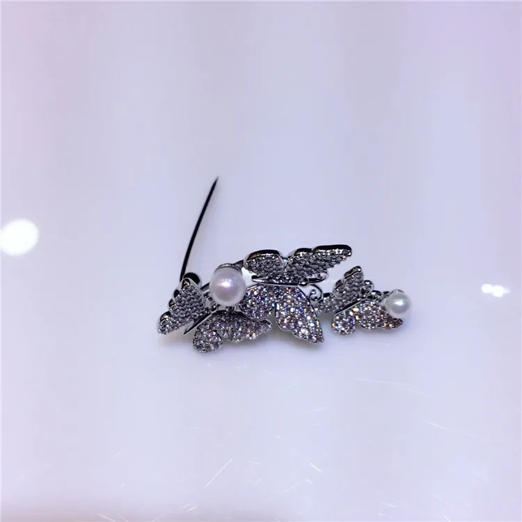 

Hand knotted natural 3rows 7-8mm multilayer white freshwater pearl butterfly zircon micro inlay accessories necklace