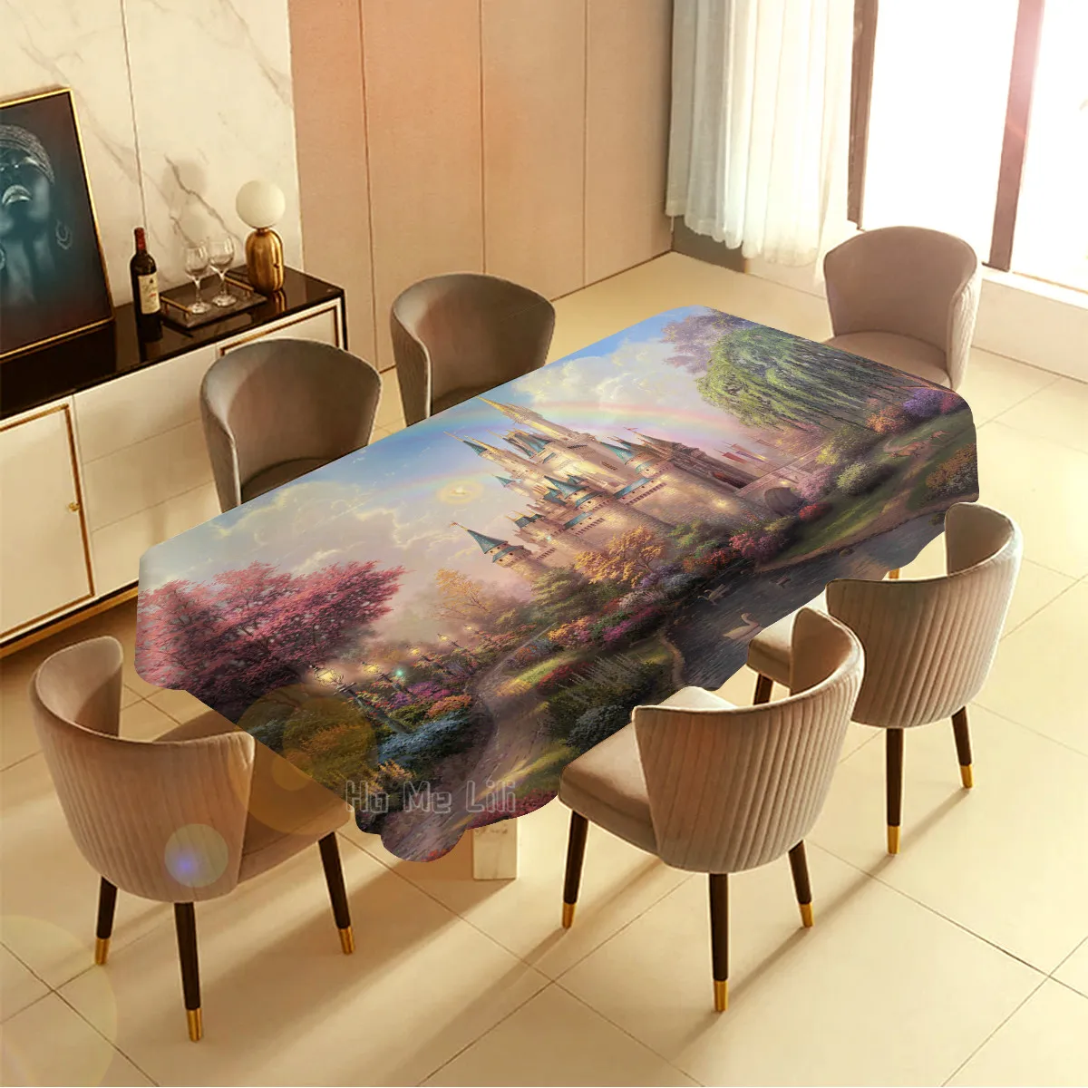 Водонепроницаемая прямоугольная скатерть с изображением замка принцессы радуги