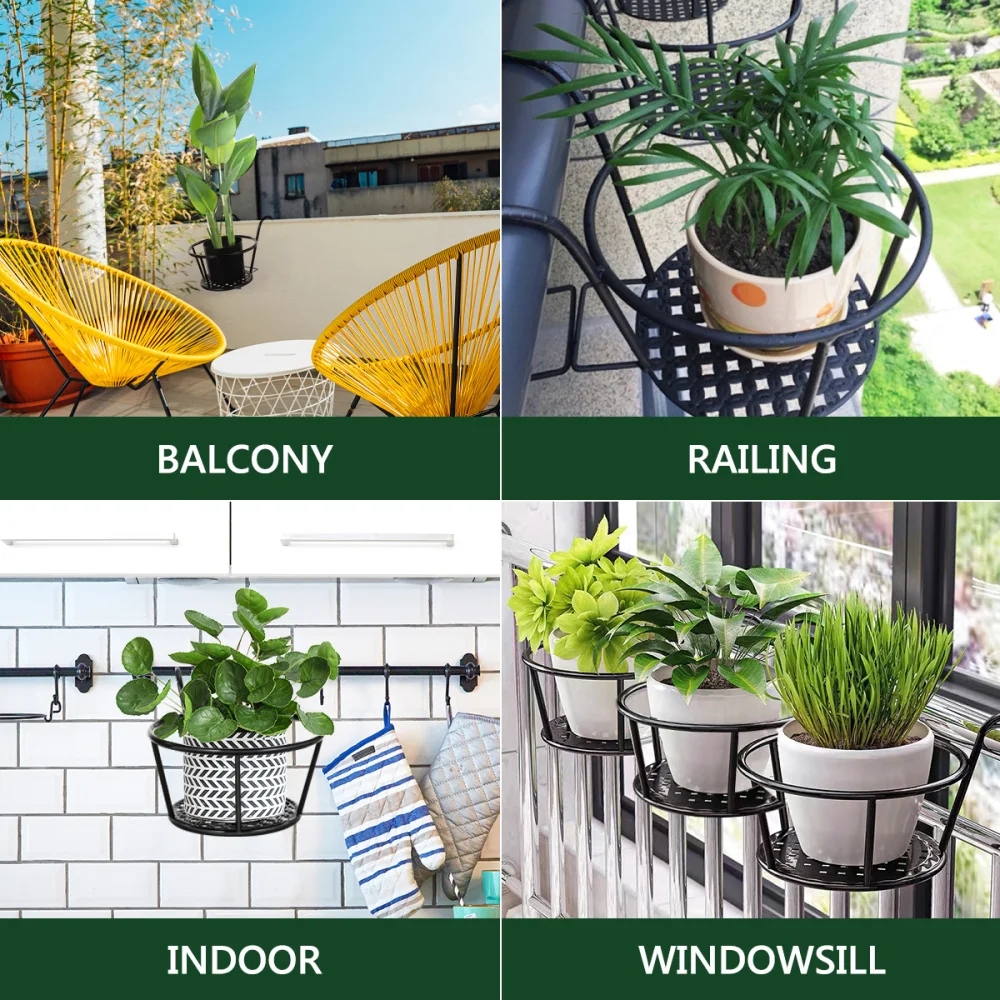 

Yarnow 2PCS Handrail Hanging Succulent Flowerpot Bracket Iron Art Planter Pot Holder Planter Supporting Flowerpot Shelf (Black)
