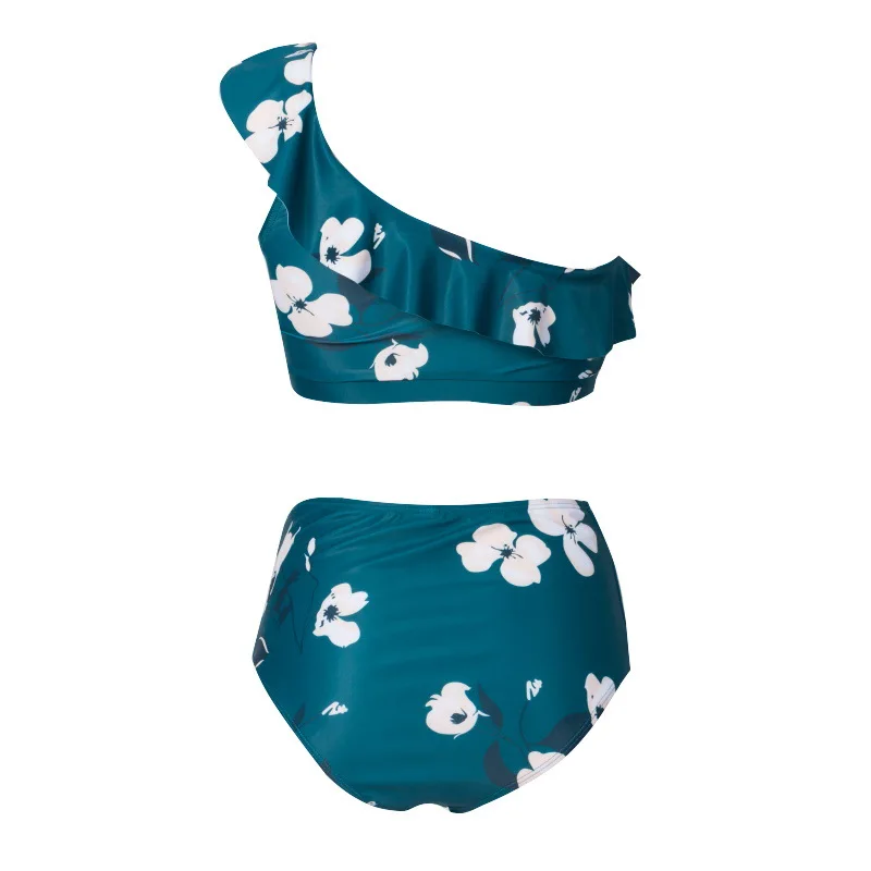 Женский купальник с высокой талией зеленое бикини на одно плечо размера плюс