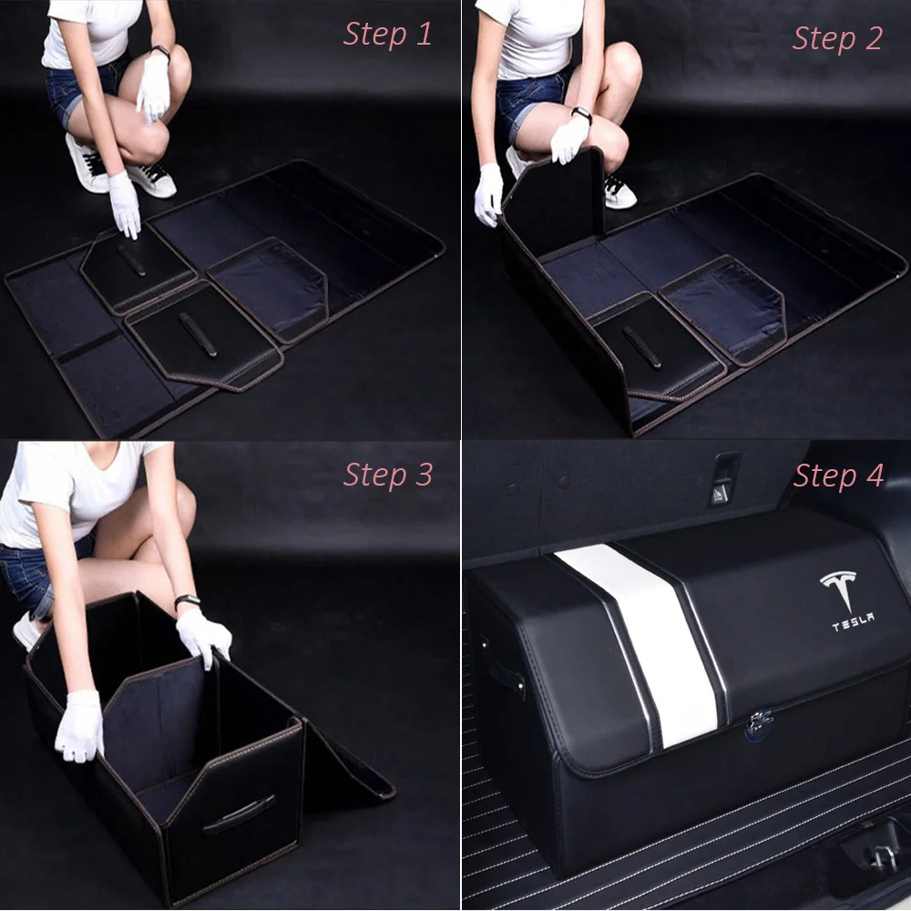

For Tesla Car Storage Bag PU Leather Trunk Organizer Box Storage Bag Folding Folding Car Trunk Stowing Tidying Auto Accessories