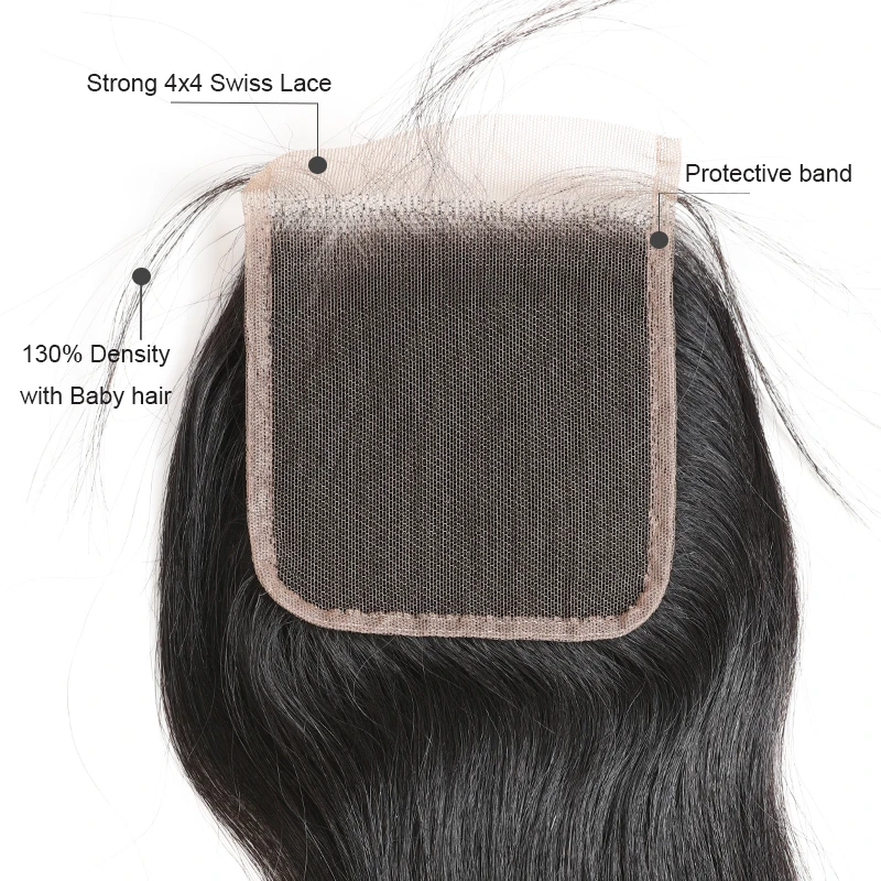 Естественное волнистое закрытие 4 × кружевное естественного цвета швейцарское