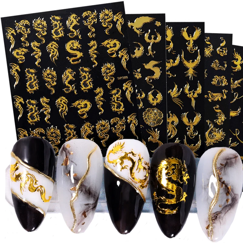 

3D Nail Art Dragon Decals Stickers Red Black Dragons Design Self Adhesive Nail Sticker Acrylic Tips Decorations
